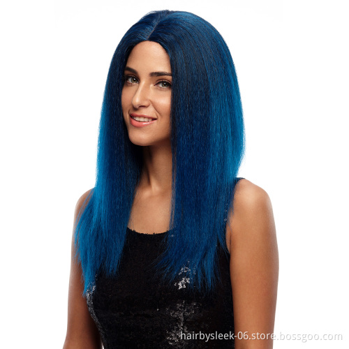 Trendy 24 inches Long Straight Free Shipping Lace Hairline Wigs Synthetic Hair Ombre Color Heat Resistant Wig For Black Women